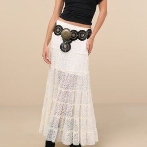 Lulus Huntleigh Ivory Lace Tiered Maxi Skirt White - Size XL